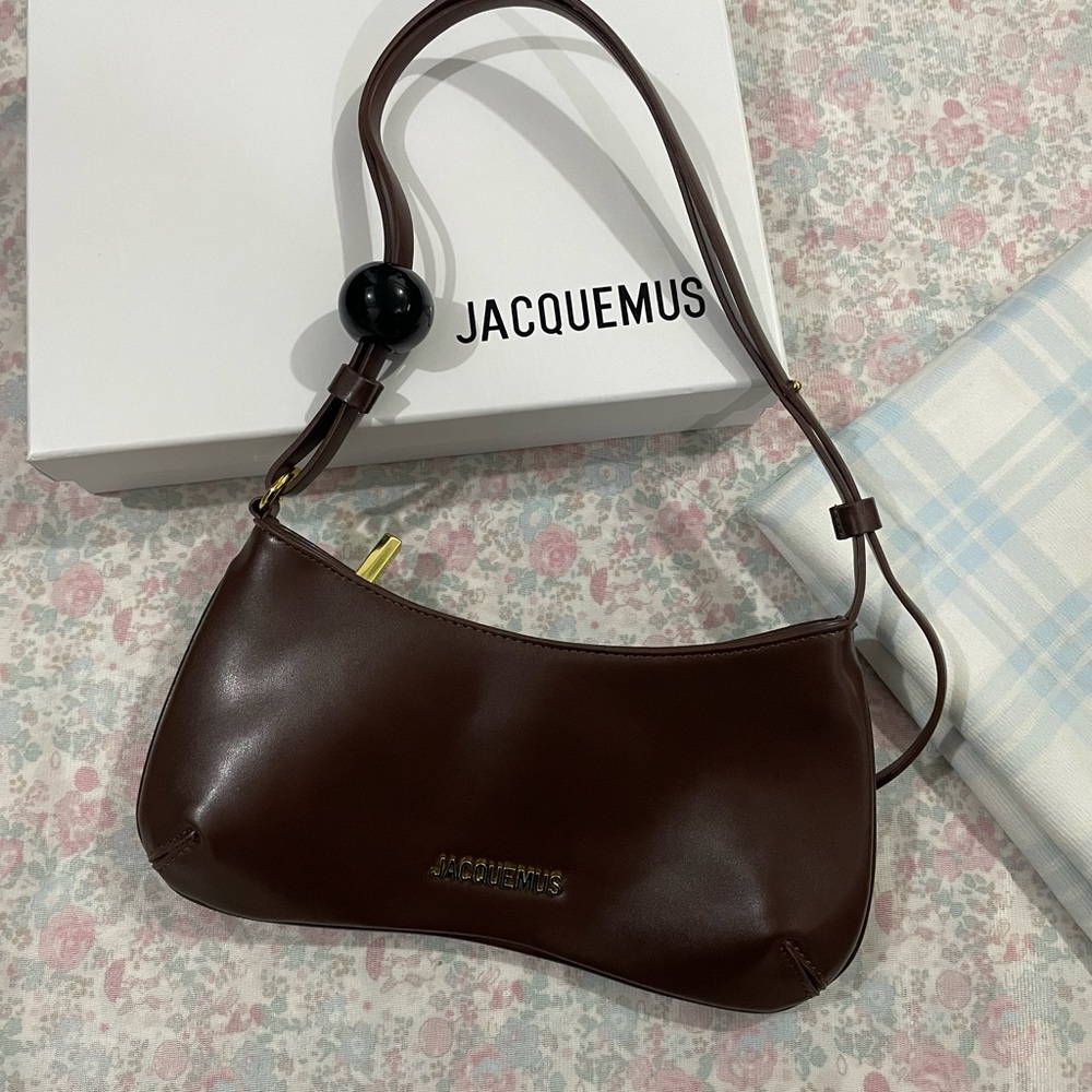 Jacquemus Chocolate Brown Mini Shoulder Bag with Gold Hardware